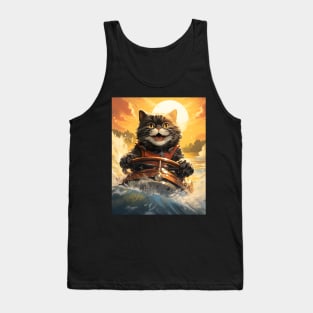 Retro Cats Summertime Boating | Vintage Style Kitty Art Tank Top